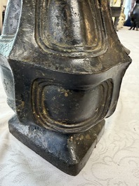 A Chinese archaic bronze wine vessel, 'Hu 壺', Ming