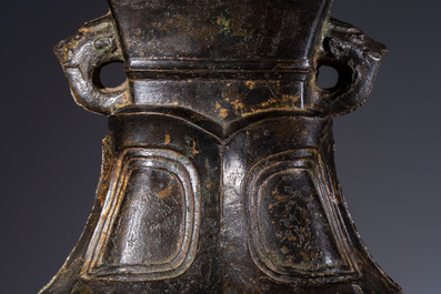 A Chinese archaic bronze wine vessel, 'Hu 壺', Ming