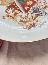 A Chinese armorial plate, a serving dish and a sauce boat with the arms of de Heere for the Dutch market, Qianlong, ca. 1735-1765