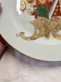 A Chinese armorial plate, a serving dish and a sauce boat with the arms of de Heere for the Dutch market, Qianlong, ca. 1735-1765