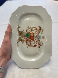 A Chinese armorial plate, a serving dish and a sauce boat with the arms of de Heere for the Dutch market, Qianlong, ca. 1735-1765