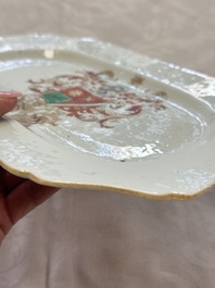 A Chinese armorial plate, a serving dish and a sauce boat with the arms of de Heere for the Dutch market, Qianlong, ca. 1735-1765