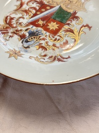 A Chinese armorial plate, a serving dish and a sauce boat with the arms of de Heere for the Dutch market, Qianlong, ca. 1735-1765