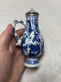 Five Chinese blue and white wares, three silver-mounted, Kangxi