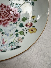 A Chinese famille rose 'Peonies' plate, Yongzheng/Qianlong
