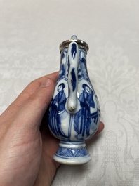 Five Chinese blue and white wares, three silver-mounted, Kangxi