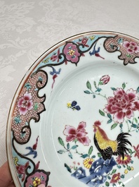 A pair of Chinese famille rose 'Rooster' plates, Qianlong