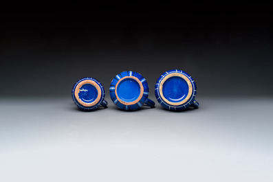 Three blue-ground faience jugs, probably Saint-Omer, North of France, 18/19th C.