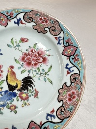 A pair of Chinese famille rose 'Rooster' plates, Qianlong