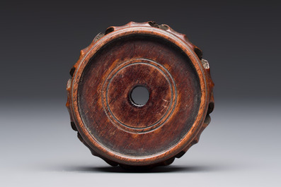 A Chinese sancai-glazed 'Meiping' vase on a wooden stand, 19th C.