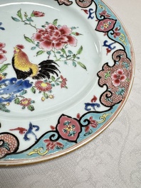A pair of Chinese famille rose 'Rooster' plates, Qianlong