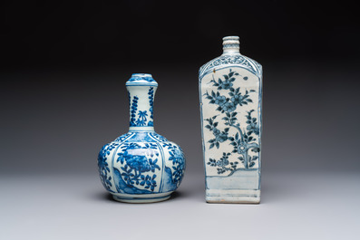 A Chinese blue and white kendi and a square flask, Wanli