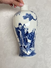 A pair of Chinese blue and white 'Meiping' vases with figures and a poem, signed Xu Banqiu 徐半秋, Kangxi mark, 19th C.