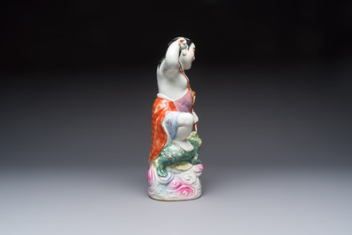 A Chinese famille rose group of Liu Hai and his three-legged toad, Wei Hongtai Zao 魏洪泰造 mark, Republic