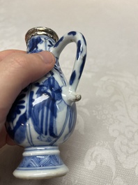 Five Chinese blue and white wares, three silver-mounted, Kangxi
