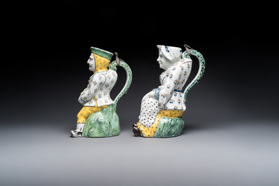 A pair of polychrome Brussels faience 'Jacqueline et Jacquot' table fountains, late 18th C.