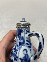 Five Chinese blue and white wares, three silver-mounted, Kangxi