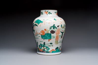 A Chinese famille verte 'Elegant Beauties and Playing Boys' vase, 19th C.