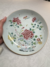 A Chinese famille rose 'Peonies' plate, Yongzheng/Qianlong