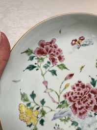 A Chinese famille rose 'Peonies' plate, Yongzheng/Qianlong