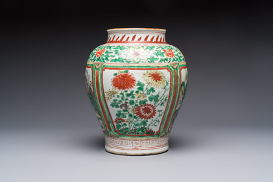 A Chinese wucai 'Landscapes and Flowers' vase, Transitional period