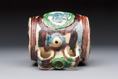 A polychrome Saintonge pottery barrel with a griffin, France, 16th C.