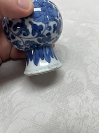 Five Chinese blue and white wares, three silver-mounted, Kangxi