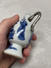 Five Chinese blue and white wares, three silver-mounted, Kangxi