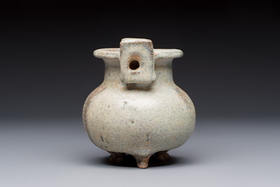 A Chinese junyao tripod censer with handles, Jin/Yuan