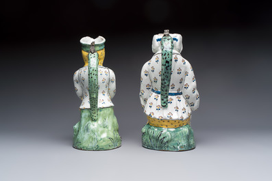 A pair of polychrome Brussels faience 'Jacqueline et Jacquot' table fountains, late 18th C.