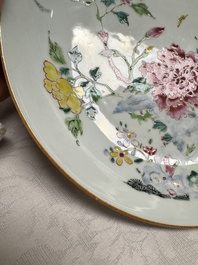 A Chinese famille rose 'Peonies' plate, Yongzheng/Qianlong