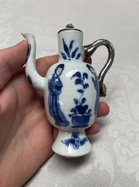 Five Chinese blue and white wares, three silver-mounted, Kangxi