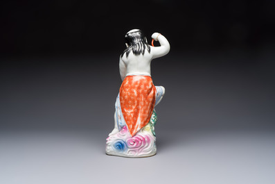 A Chinese famille rose group of Liu Hai and his three-legged toad, Wei Hongtai Zao 魏洪泰造 mark, Republic