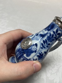 Five Chinese blue and white wares, three silver-mounted, Kangxi