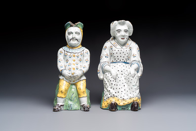 A pair of polychrome Brussels faience 'Jacqueline et Jacquot' table fountains, late 18th C.