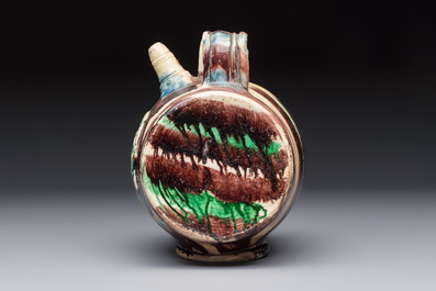 A polychrome Saintonge pottery barrel with a griffin, France, 16th C.