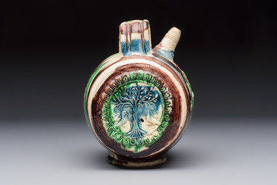 A polychrome Saintonge pottery barrel with a griffin, France, 16th C.