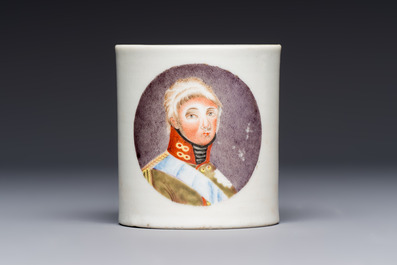 A rare Chinese 'Portrait' cup and saucer, Hervou&euml;t collection, 18/19th C.