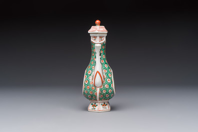 A Chinese famille verte rosewater sprinkler, a wucai jar and a Samson Paris verte-style covered ewer, 17/19th C.