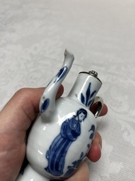 Five Chinese blue and white wares, three silver-mounted, Kangxi