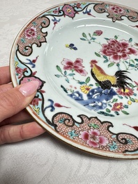 A pair of Chinese famille rose 'Rooster' plates, Qianlong