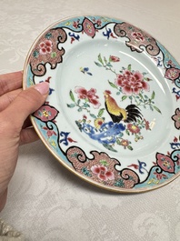 A pair of Chinese famille rose 'Rooster' plates, Qianlong