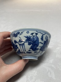 A Chinese blue and white 'Ba Xian Zhu Shou 八仙祝壽' bowl, Wanli mark and of the period