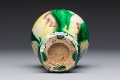 A Chinese sancai-glazed 'Meiping' vase on a wooden stand, 19th C.