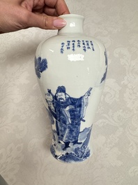 A pair of Chinese blue and white 'Meiping' vases with figures and a poem, signed Xu Banqiu 徐半秋, Kangxi mark, 19th C.