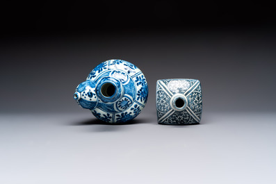 A Chinese blue and white kendi and a square flask, Wanli