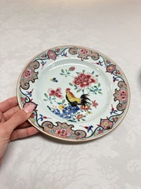A pair of Chinese famille rose 'Rooster' plates, Qianlong