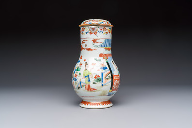 A Chinese export famille rose 'Xi Xiang Ji' jug and cover, Yongzheng/Qianlong