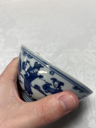 A Chinese blue and white 'Ba Xian Zhu Shou 八仙祝壽' bowl, Wanli mark and of the period