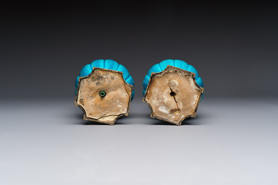 A pair of gilt-bronze-mounted Chinese turquoise-glazed vases, 19th C.